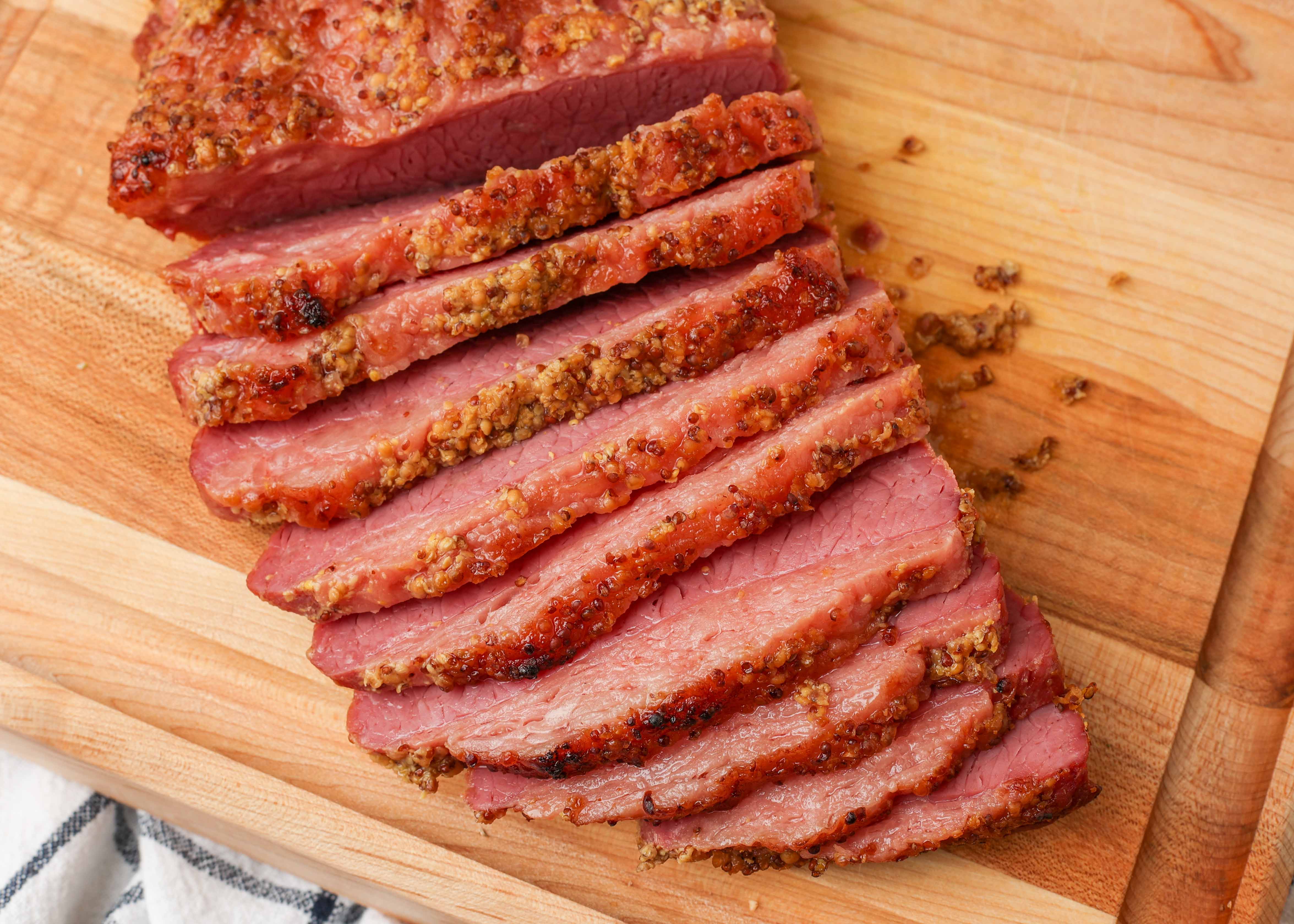 Baked Corned Beef with Honey Mustard Glaze - Barefeet in the Kitchen